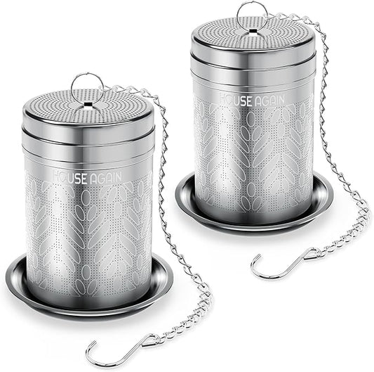 House Again 2 Pack Tea Strainers for Loose Tea, Extra Fine Mesh Tea Infuser, Updated Slim Threaded Lid & 304 Stainless Steel, Tea Ball Filter Bags Diffusers, Loose Leaf Tea Steeper for Brew Spices