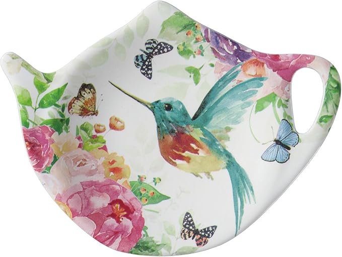 Supreme Housewares Rose Garden Tea Bag Holders, Teapot Shaped Tea Bag Coasters Spoon Rests Saucer Seasoning Dish Set, Multicolor, 4 x 3 Inch, Set of 4