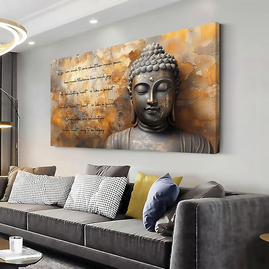 ZESTRILIA Zen Buddha Wall Art for Living Room Office Tan Brown Buda Life Quotes Canvas Painting Prints Calming Buddhist Artwork Family Bedroom Decor Extra Large (58x28 Inches)