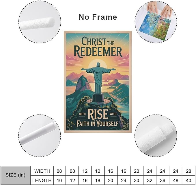 Inspirational Wall Art Christ The Redeemer Motivational Poster Rise with Faith in Yourself Décor for Office Classroom Meditation Room Canvas Poster Unframe-style 20x30inch(50x75cm)