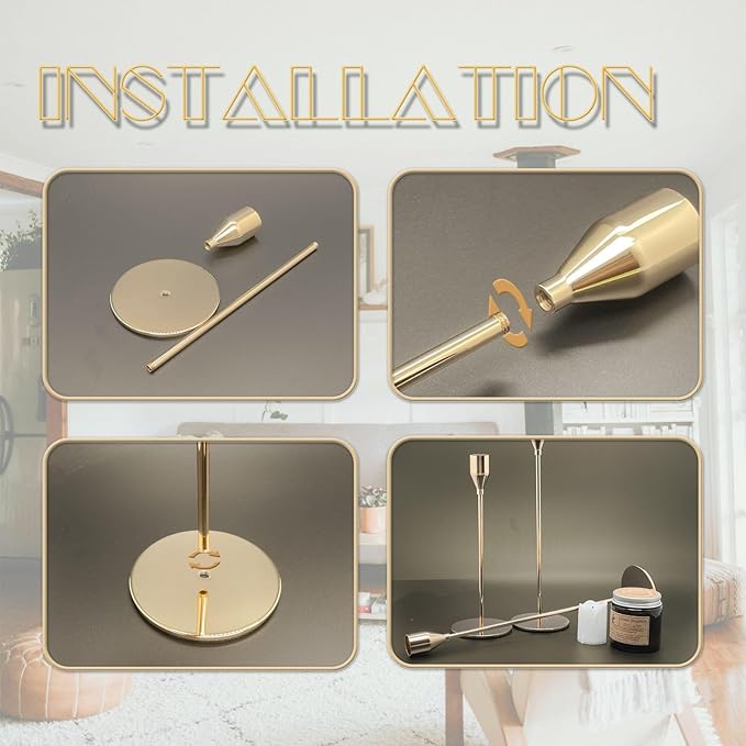 3Pcs French Gold Candlestick Holders Set Fit 3/4" Tall Taper Candle Home Decorative Table Centerpieces for Family Dinning, Party Decoration