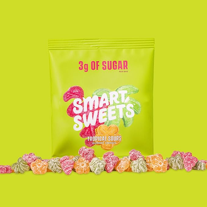 SmartSweets Tropical Sours Gummy Candy: 1.8oz (Pack of 14), Gummy Candy with Low Sugar, Low Calorie, No Artificial Sweeteners, Plant-Based, Gluten-Free, Healthy Snack for Kids & Adults