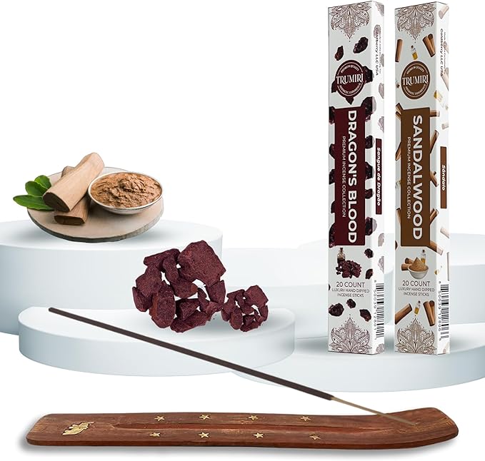 Trumiri Incense Sticks - Combo Pack of 40 Insence-Sticks - 20 Dragons Blood + 20 Sandalwood - Insenses - Insents - Incents - Inscense - Incence - Incienso - All Natural Incense Sticks