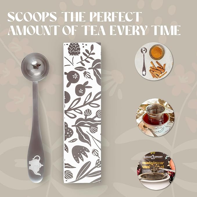 Perfect Scoop Loose Leaf Tea Spoon−18/8 Stainless Steel, Rust-Resistant−Premium Measuring Scoop for Loose Tea, Matcha, Infuser, Brew Basket & Steeper−The Elegant Elephant