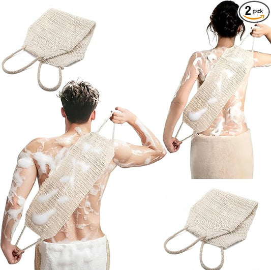 Natural Sisal & Ramie Back Scrubber for Shower with Handle（2pcs） - Deep Cleanse Back Scrubber, Scrub Spa Tool for Glowing Skin & Whole Body Care (2pcs)