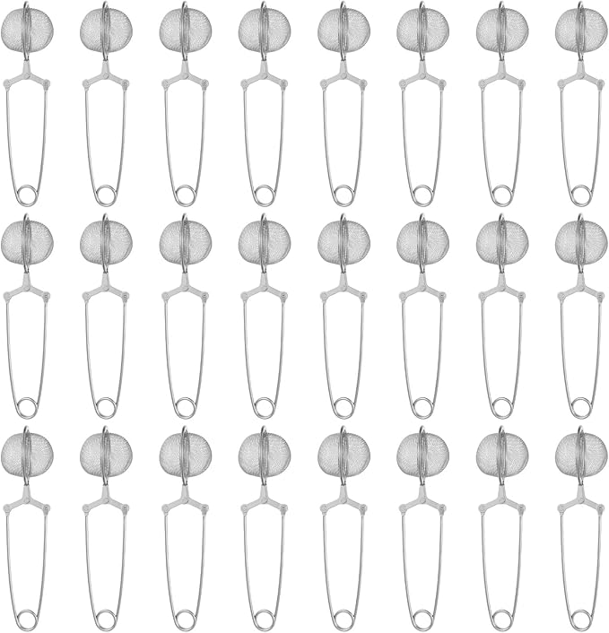 24 Pcs Snap Ball Tea Strainer Loose Leaf Tea Infuser Stainless Steel Teas Infuser Filter with Handle Mesh Snap Teas Ball Strainers for Loose Leaf, Spices, Seasonings(Silver)