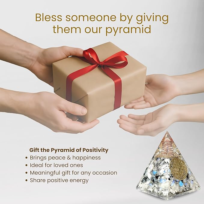 Rainbow Moonstone Orgone Pyramid – Handcrafted Healing Crystal for Positivity, Strength, Meditation, Yoga, Reiki & Chakra Balancing