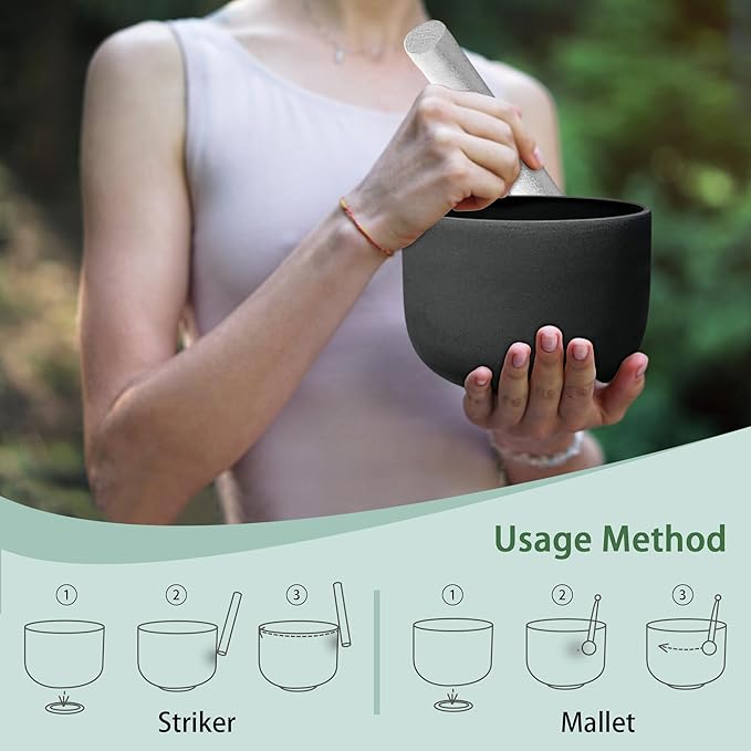 Ryan Dvan 7-12 Inch Black 7 Crystal Singing Bowl Set Frosted Quartz Crystal Sound Therapy Kit with Mallets 2 Cases O-Ring for Yoga Meditation Energy Balancing Reiki Healing