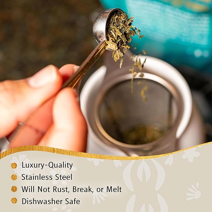 Perfect Scoop Loose Leaf Tea Spoon−18/8 Stainless Steel, Rust-Resistant−Premium Measuring Scoop for Loose Tea, Matcha, Infuser, Brew Basket & Steeper−The Elegant Elephant