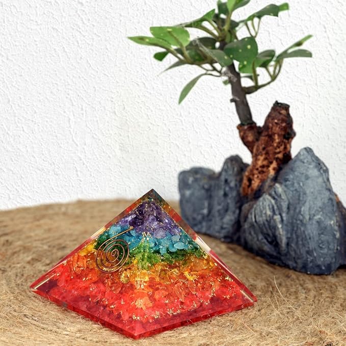 Orgone Pyramid of Success – 7 Chakra Orgonite Pyramid for Healing, Meditation, Stress Relief, Positive Energy & Chakra Balancing