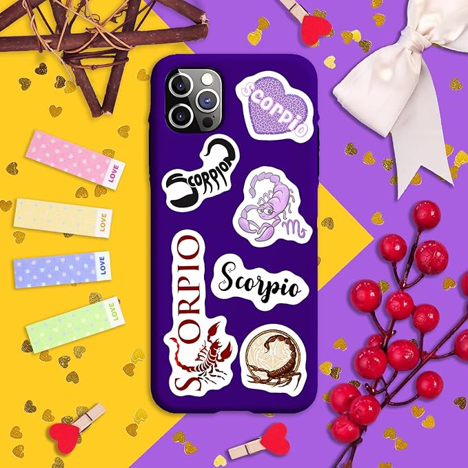 BulbaCraft 100Pcs Laptop Stickers Scorpio (Zodiac) for Water Bottle and Laptop - Scorpio Party Favors & Decorations, Waterproof Vinyl Astrology Decals, Gifts for Women & Men