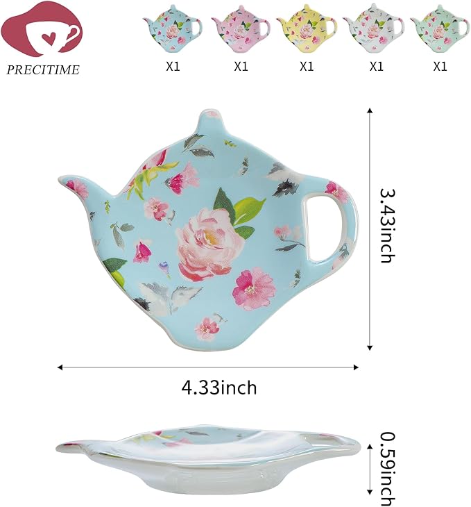 Porcelain Tea Bag Coasters, Floral Used Tea Bag Holder, Set of 5 Tea Bag Plates Floral, Teaspoon Rest, Tea Bag Rest Dish, Tea Party Gifts