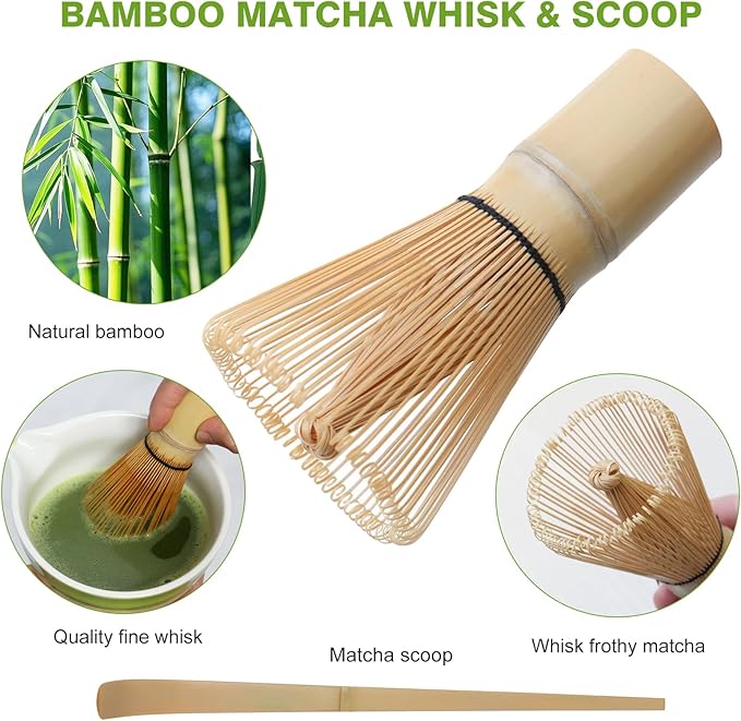 Matcha Whisk Set, Japanese Traditional Bamboo Chasen & Matcha Set with Scoop & Sifter, Handmade Matcha Bowl and Whisk Set for Authentic Japanese Tea Ceremony, Great Matcha Kit for Her