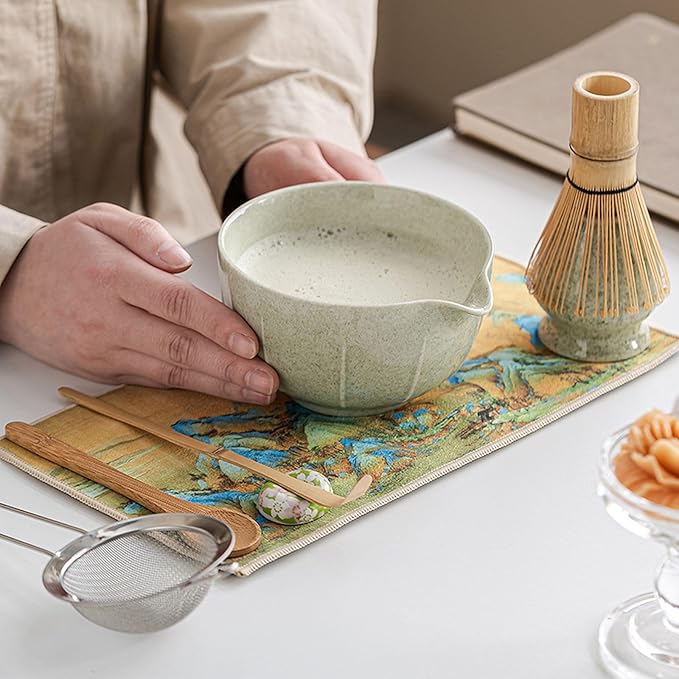 Ceramic Matcha Whisk Set, Complete Matcha Set-8PCS for Ceremonial Grade Matcha, Tea Gifts for Tea Lovers for Christmas, Birthday, Halloween (Matcha Color)
