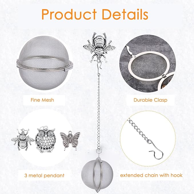 Tea Infusers for Loose Tea 3 Sets Tea Infuser Loose Leaf Tea Steeper Tea Stainless Steel Ball Mesh Tea Strainer Filters with Metal Pendant (Metal Animal)