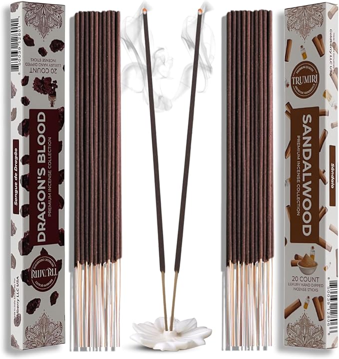 Trumiri Incense Sticks - Combo Pack of 40 Insence-Sticks - 20 Dragons Blood + 20 Sandalwood - Insenses - Insents - Incents - Inscense - Incence - Incienso - All Natural Incense Sticks