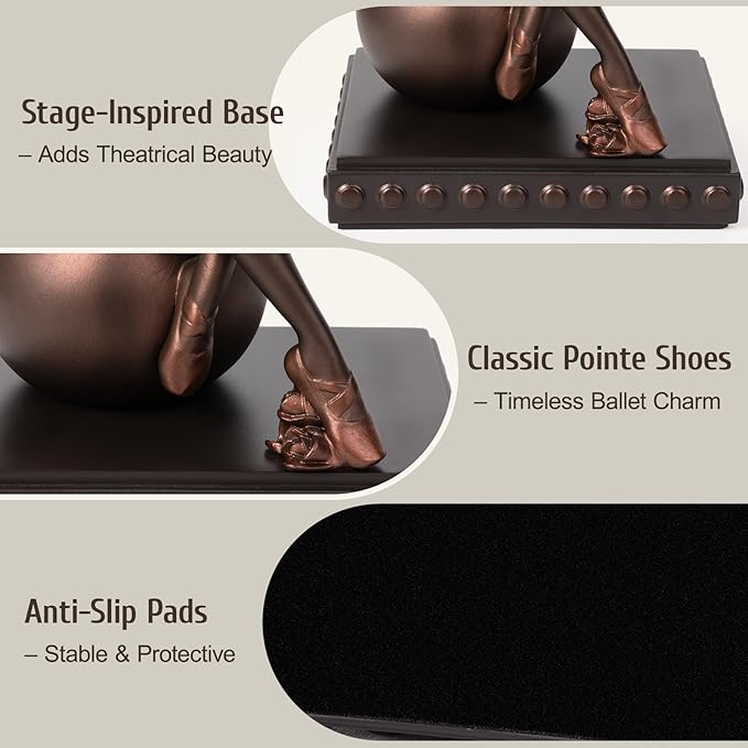 Seated Ballerina Figurines, Ballerina Dancer Statues Resin Sculpture Vintage Home Decor, Ballet Dance Girl Ornament for Shelves Home Office Decor (Bronze)