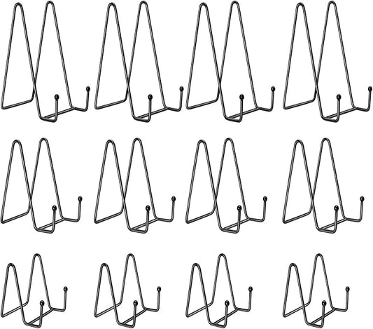 Kruodop 12 Pack Plate Stands for Display, 6 Inch 4 Inch 3 Inch Plate Holder Display Stand, 3 Size Metal Frame Holder Stands for Book, Pictures, Photo Easel, Tabletop Art