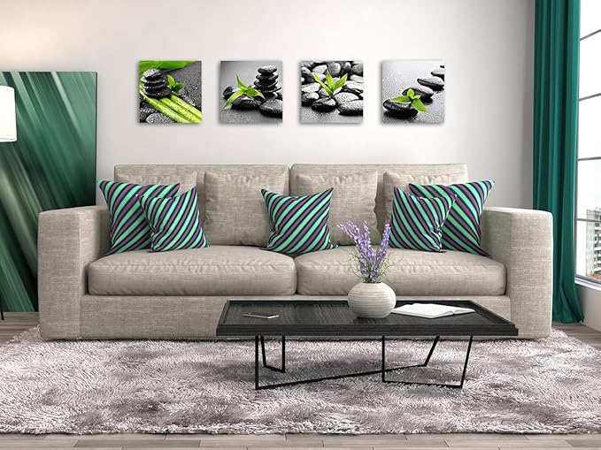 Biufo Zen Stones Canvas Wall Art Pictures Relaxed Print Artwork for Bathroom Yoga Spa Room Decor (Black, 12"x12"-4Pcs)