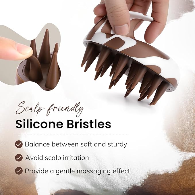 Sndyi Cow Print Scalp Massager Hair Growth, Cow Hair Scalp Scrubber with Scalp-Friendly Silicone Bristles, Scalp Exfoliator/Shampoo Brush, Perfect for Hair Treatment & Scalp Care, Cute Cow Print Stuff