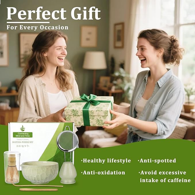 Matcha whisk Sets,Japanese Matcha Set,Matcha Bowl with Spout,Matcha Whisk and Holder,Bamboo Scoop,Sifter - 6 Pcs Tea Set for Matcha Lover,Tea Ceremony,Thanksgiving,Christmas gifts(Green)