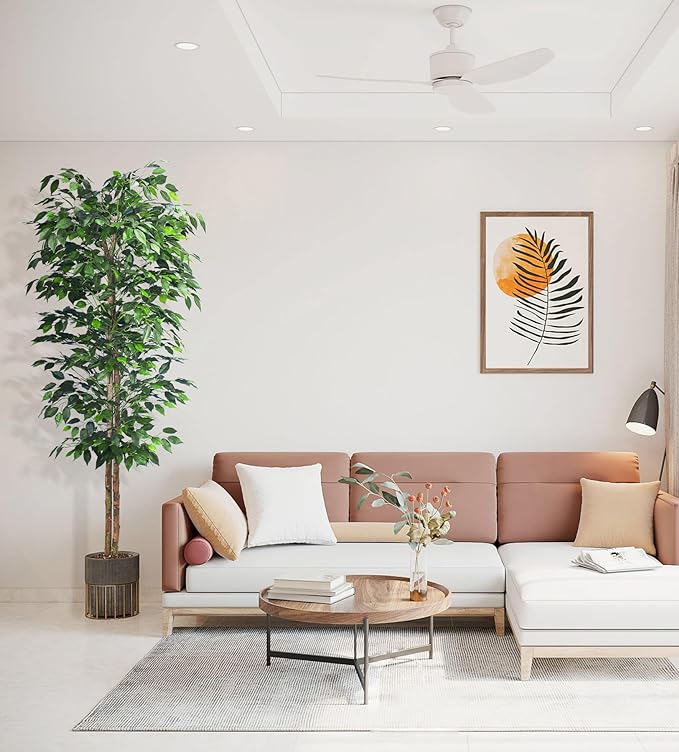 1Pack 6FT Artificial Ficus Tree with Realistic Leaves and Natural Trunk, Faux Ficus Tree with Sturdy Plastic Nursery Pot, Fake Ficus Tree for Office Home Farmhouse for Indoor Outdoor Decor