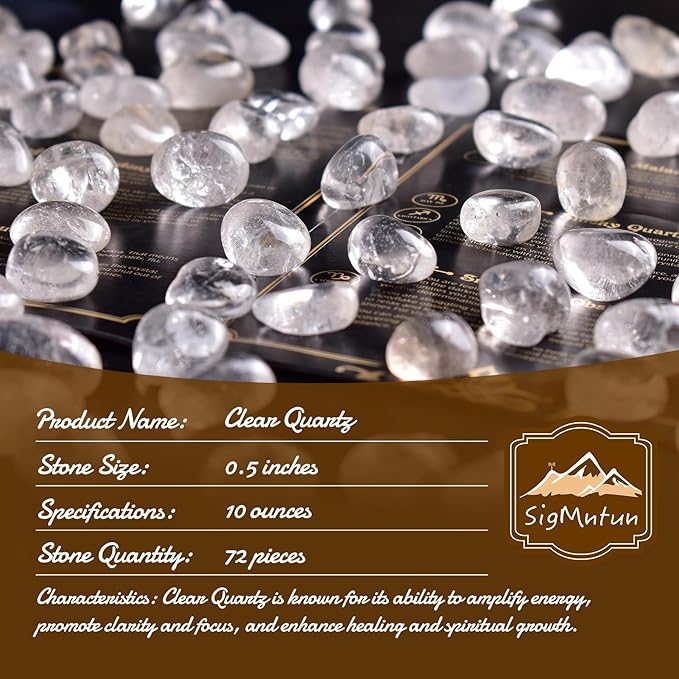 Polished Clear Quartz Crystals - 72 Pcs, 0.5" 10 oz Handpicked Natural Tumbled Gemstones Rocks, Pebbles for Reiki, Chakra, Healing Home Decor