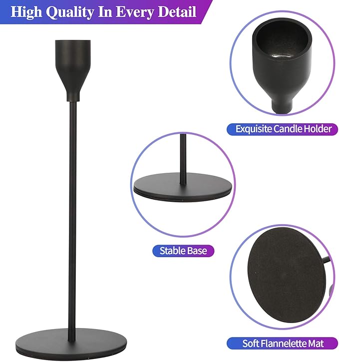 Set of 6 Black Taper Candle Holders Decorative Candlestick Holder for Home Decor, Wedding, Dinning, Party, Anniversary (Black)