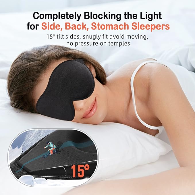 LitBear Sleep Mask for Side Sleeper Women Men, Eye Mask for Sleeping Light Blocking, 3D Contoured Cup Sleeping Mask, Soft Breathable Sleep Eye Mask with Adjustable Elastic Strap for Travel