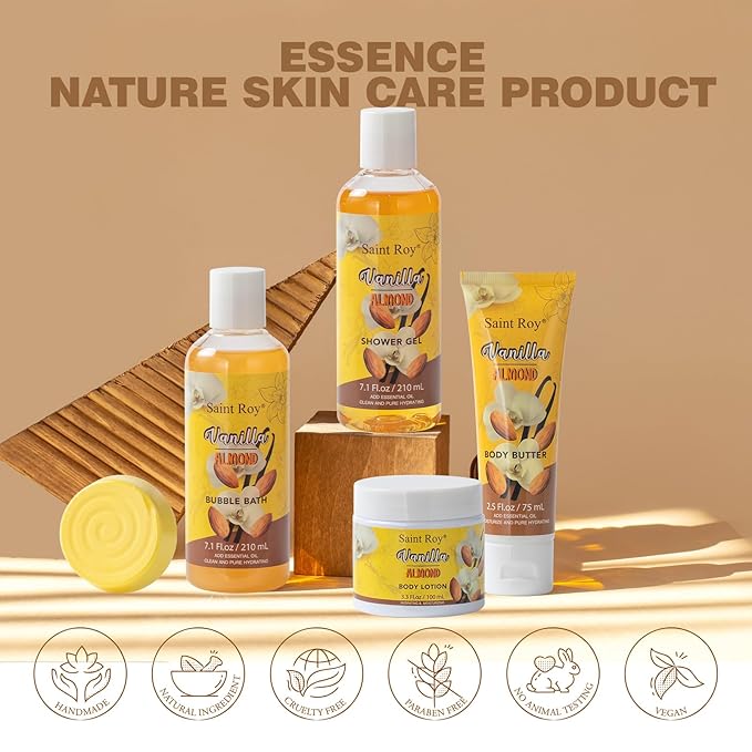 Bath & Body Gift Set, 19pcs Vanilla & Honey Almond Scents Bath Gift Baskets Home Spa Gift, Bath Spa Kit For Women and Men Luxury Home Spa Bath Gift Basket, Skin Care Gift Set, Spa Gifts, Pamper Gifts
