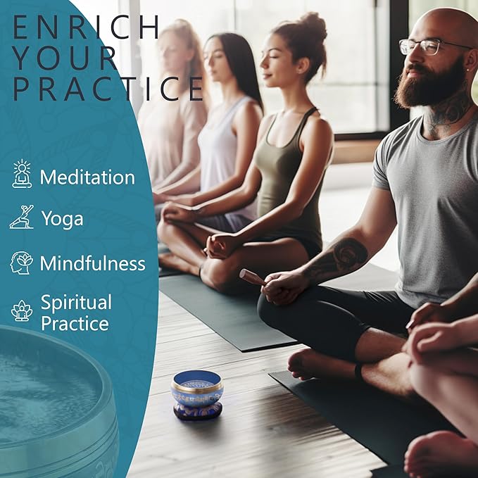 Handmade Tibetan Etched Singing Bowl Set with Case – Meditation Bowl & Sound Bowl with Cushion, Mallet & Guide – Ancient Tibetan Meditation Bowl for Therapy – Spiritual Decor Enhancements