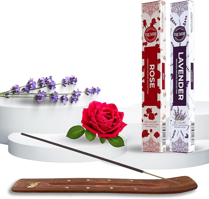 Trumiri Incense Sticks - Combo Pack of 40 Insence-Sticks - 20 Rose + 20 Lavender - Insenses - Insents - Incents - Inscense - Incence - Incienso - All Natural Incense Sticks