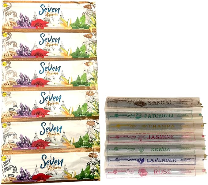 Sreevani Seven Aromas - 210 Sticks - Sandal, Lavender. Rose, Jasmine, Champa, Patchouli and Kewda