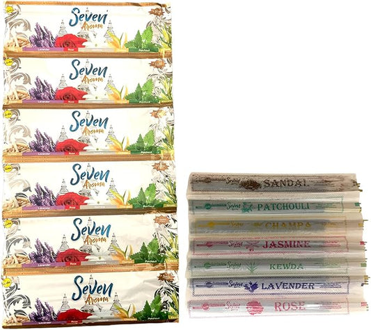 Sreevani Seven Aromas - 210 Sticks - Sandal, Lavender. Rose, Jasmine, Champa, Patchouli and Kewda