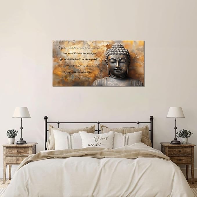 ZESTRILIA Zen Buddha Wall Art for Living Room Office Tan Brown Buda Life Quotes Canvas Painting Prints Calming Buddhist Artwork Family Bedroom Decor (40x20 Inches)