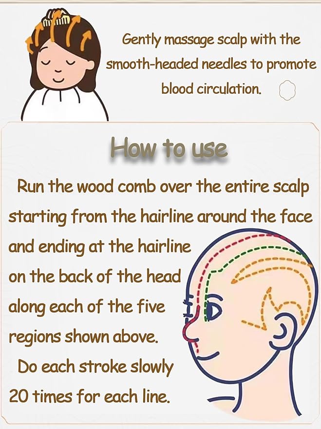 Wooden Scalp Massager & Head Massager, Natural Green Sandalwood Wide Tooth Comb for Scalp Care, Hair Growth, Stress Relief & Relaxation, Handheld Wood Therapy Massage Tool