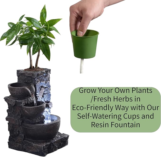 Indoor Tabletop Fountain Waterfall Meditation Exquisite Meditation Desk Water Decorative Zen Fountain Office and Home Decoration Grow Plant/Herbs by Yourself