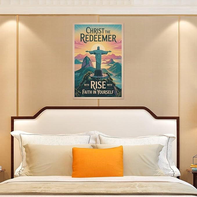 Inspirational Wall Art Christ The Redeemer Motivational Poster Rise with Faith in Yourself Décor for Office Classroom Meditation Room Canvas Poster Unframe-style 24x36inch(60x90cm)