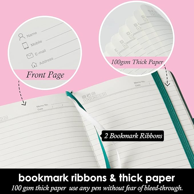 3 Pack Pocket Notebook Journals, Mini Small Leather Lined Journal Notebooks for Note Taking, Small Notepad with Pen Holder, Dark Green