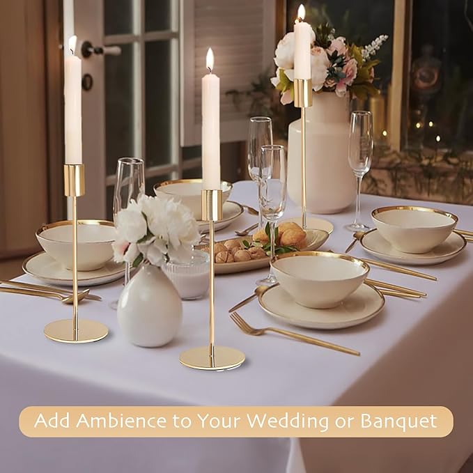 Gold Candlestick Holders Bulk for Taper Candles Decorative Metal Candelabra Candle Holders Fit 0.8 Inch Diameter Candles Gold Taper Candle Stands for Wedding Home Party Table Decor (Set of 6)