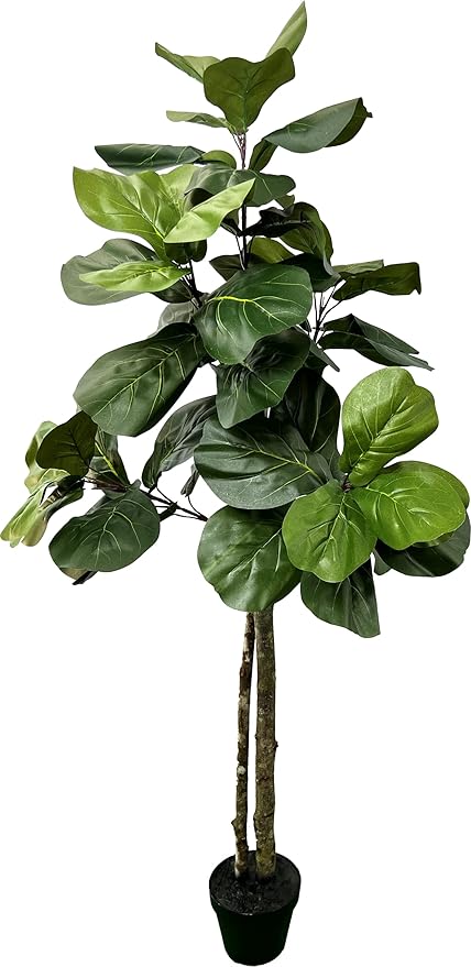 Cypress & Alabaster Handmade 5ft Fiddle Leaf Fig Ficus Lyrata Artificial Tree with Ethically Sourced Real Wood Trunks, Hypoallergenic, 5-Foot, Green