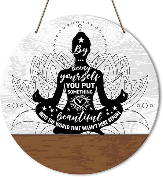 Meditation Room Decor Sign, Yoga Studio Wall Decoration Home Gym Spiritual Room Zen Den Hanging Decor Sign, Please Do Not Disturb Sign, Gifts for Yoga Instructor Lover, By Being Yourself