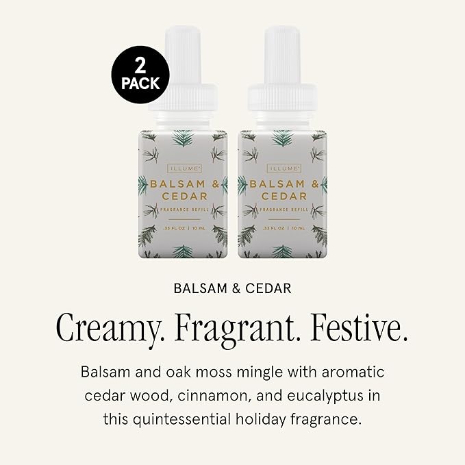 Pura & Illume Home Scent Refill - Smart Air Diffuser - Up to 120-Hours of Luxury Fragrance per Refill - Home Essential - Clean & Safe Diffuser Fragrance - 2 Pack, Balsam & Cedar