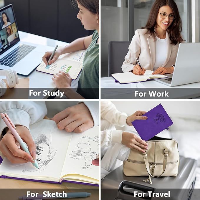 Graph Paper Notebook, 160 Pages Grid Journal for women & men, A5 Hardcover Leather Graphing Notebook for School, Work, Travel, Note Taking 5.9”x8.5” (Purple)