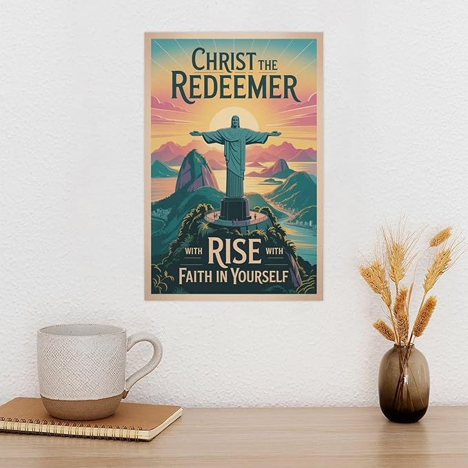 Inspirational Wall Art Christ The Redeemer Motivational Poster Rise with Faith in Yourself Décor for Office Classroom Meditation Room Print Poster Unframe-style 08x12inch(20x30cm)