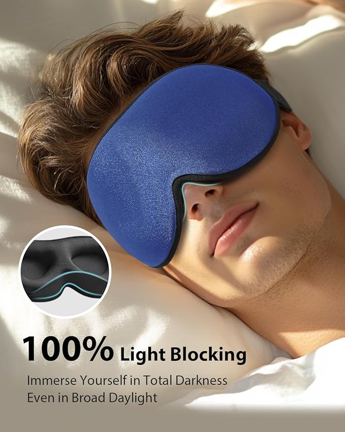 MABAO Weighted Sleep Mask - 100% Blackout Eye Mask for Sleeping for Women Men, 3D Contoured for Lash Extension, Zero Eye Pressure Memory Foam Cover, Soft Gentle Pressure Blindfold for Travel - Blue