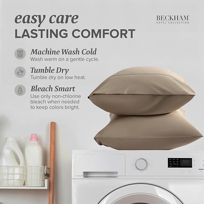 Beckham Hotel Collection Cooling Pillowcases for Hot Sleepers, King Size Set of 2, Cool Bedding, Envelop Closure, Silky Soft, Breathable, Moisture-Wicking, Sand