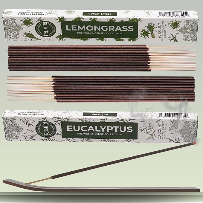 Trumiri Incense Sticks - Combo Pack of 40 Insence-Sticks - 20 Lemongrass + 20 Eucalyptus - Insenses - Insents - Incents - Inscense - Incence - Incienso - All Natural Incense Sticks