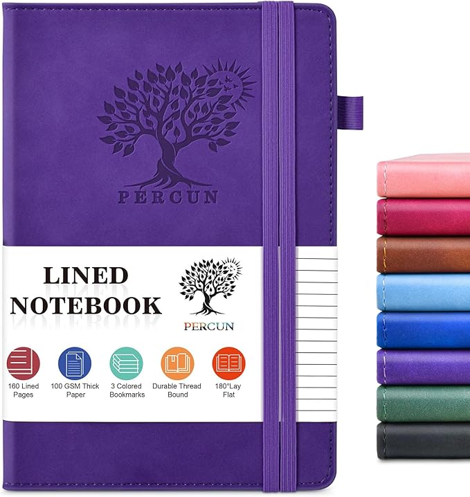 Graph Paper Notebook, 160 Pages Grid Journal for women & men, A5 Hardcover Leather Graphing Notebook for School, Work, Travel, Note Taking 5.9”x8.5” (Purple)