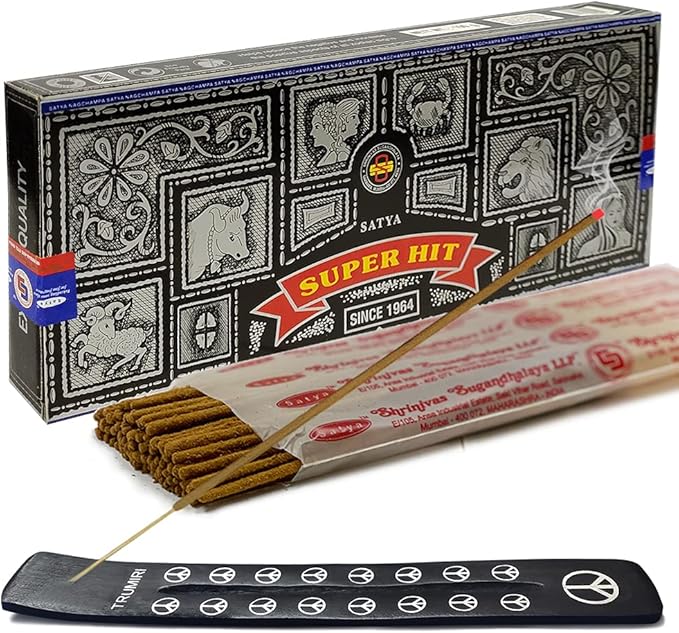 TRUMIRI Incense Stick Holder Bundle with Satya Super Hit 100g Incense Sticks - Pack of 1 (Approx 100 Sticks)